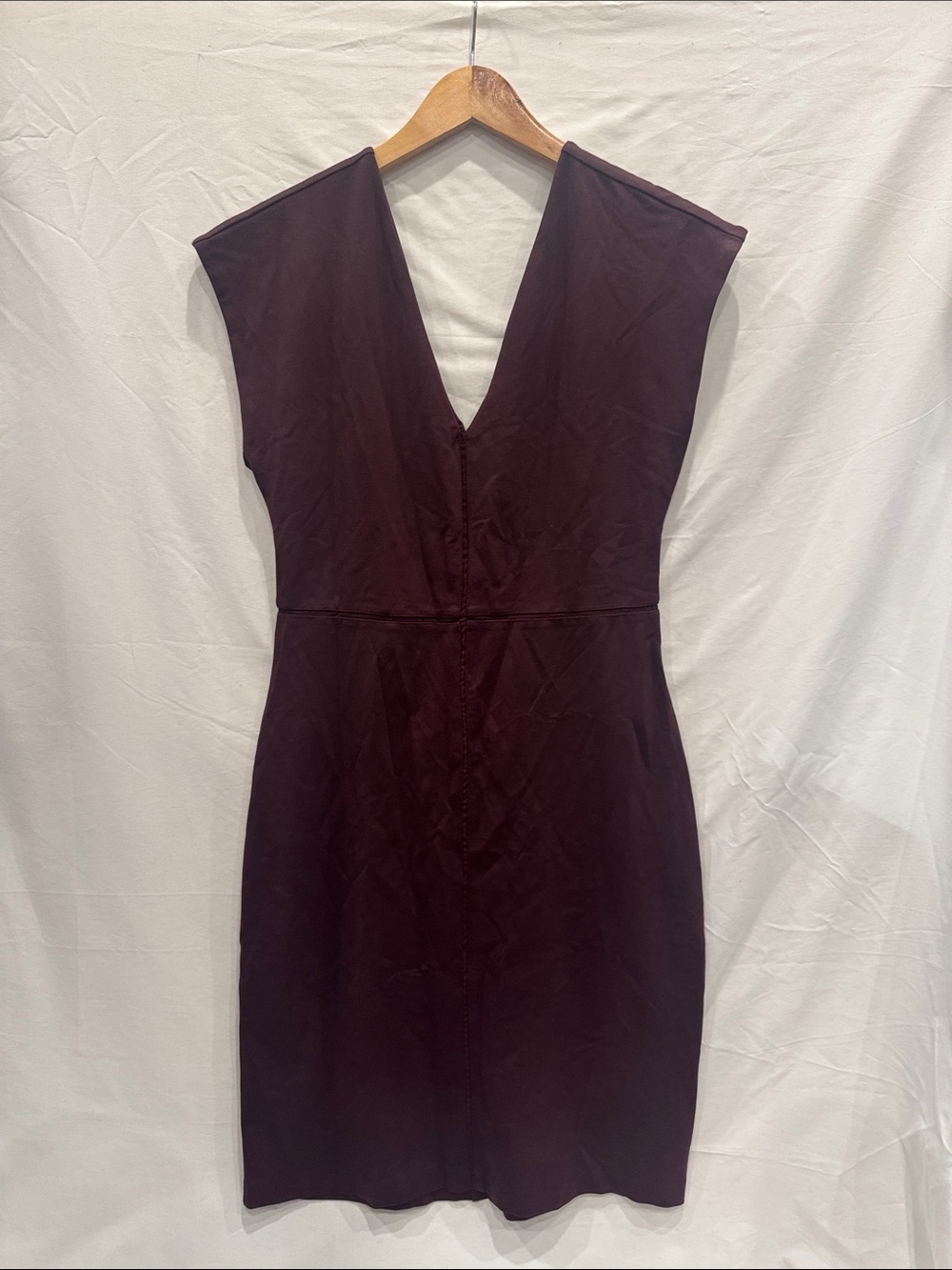 Express Deep V Sheath Dress in Plum, Size M, Rayon-Nylon Blend